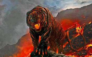 Elemental Form, tiger, elemental, fantasy, fire HD wallpaper