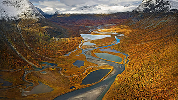 Golden Valleys Beneath Snow Capped Peaks, nature HD wallpaper