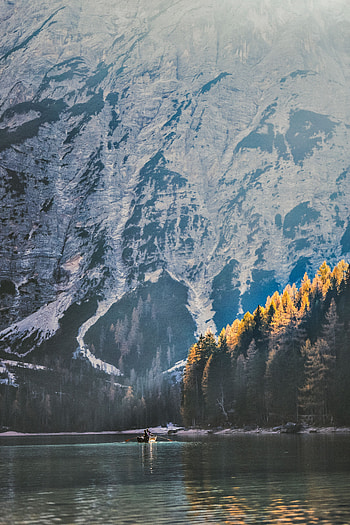 Nature, Trees, Mountain, Lake, Shore, Bank, Boat, Swim HD phone wallpaper