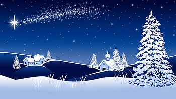 Blue Christmas Evening, blue, winter, Feliz Navidad, chapel, stars, church, houses, Firefox Persona theme, cottages, Christmas, evening HD wallpaper