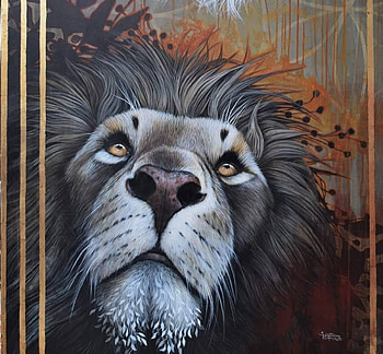 Lion, sophie wilkins, leu, art, painting, pictura, face HD wallpaper