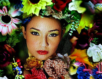 FLOWERS ALL OVER.., colorful, pretty, face, beautiful, flowers, woman HD wallpaper