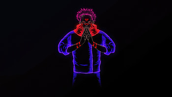Ryomen Sukuna, ryomen-sukuna, anime-boy, anime, dark, black, oled, neon, artist, artwork, digital-art HD wallpaper
