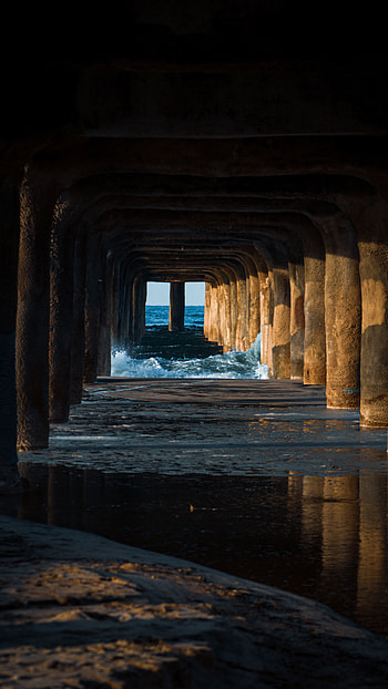 Water, Waves, Sand, Pier, Miscellanea, Miscellaneous, Tunnel HD phone wallpaper