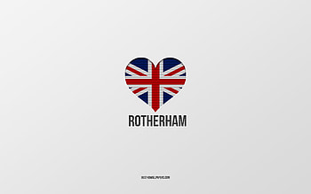 I Love Rotherham, British cities, Day of Rotherham, gray background, United Kingdom, Rotherham, British flag heart, favorite cities, Love Rotherham HD wallpaper