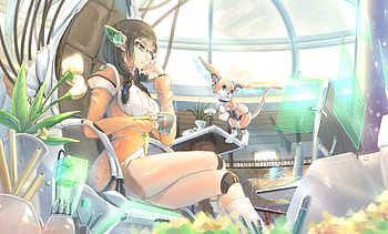 Analyze...., robot girl, dome, anime, original, flowers, robot animal HD wallpaper