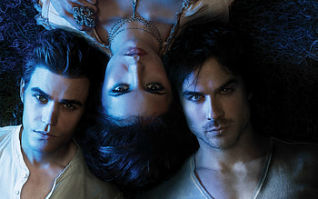 Vampire Diaries (2009-), blue, paul wesley, ian somerhalder, man, girl, nina dobrev, actress, dark, woman, tv series, damon, fantasy, elena, actor, stefan, vampire diaries HD wallpaper