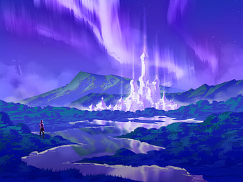 Aurora Citadel, Twilight Spire, Mirrorlake Fortress, fantasy, castle HD wallpaper