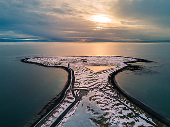 Iceland, island, aerial view, sea, sunset HD wallpaper