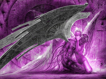 Fallen Passionate Love in Purple, purple, wings, winged, love, luis royo, fallen, passion, angels HD wallpaper