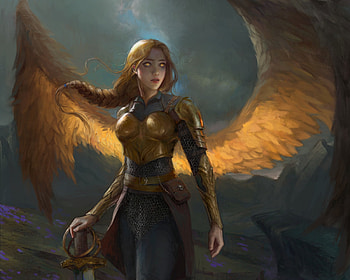 Angel, wings, art, girl, orange, dark, ak1hiro, fantasy, luminos HD wallpaper