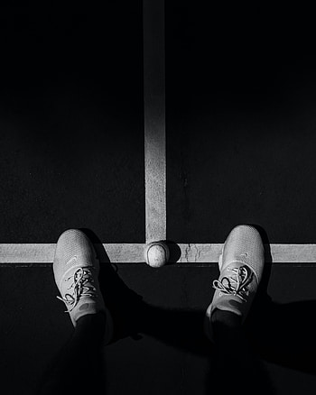 Miscellanea, Miscellaneous, Legs, Sneakers, Bw, Chb, Tennis Ball HD phone wallpaper