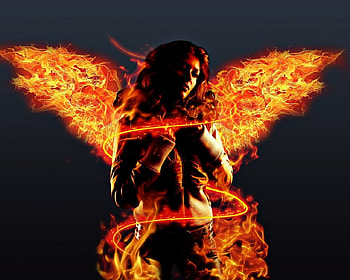 Wings Of Fire, wings, babe, fantasy, beautiful, fire HD wallpaper
