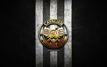 Cavalier FC, golden logo, Jamaica Premier League, black metal background, football, jamaican football club, Cavalier FC logo, soccer, Cavalier SC HD wallpaper