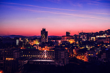 Cities, Sunset, Sky, Architecture, Building, Night City, City Lights HD wallpaper