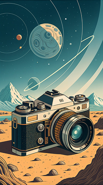 Cosmic Clicks: A Stellar for graphy Lovers, camera, space, planet, mountain, illustration HD phone wallpaper