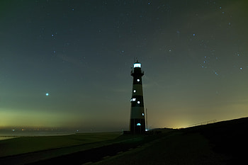 Nature, Night, Fog, Starry Sky, Glow, Lighthouse HD wallpaper