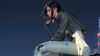 Scifi Girl Peaceful Moment Of Relaxation, scifi, cyberpunk, cat, artist, artwork, digital-art HD wallpaper
