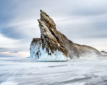 Rock, stone, winter, ice layer HD wallpaper