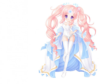 Chibi, cute, twin tails, long hair, dress, nice, twintails, adorable, female, sexy, sweet, white, twintail, hot, girl, pink hair, kawaii, anime girl, simple, anime, pretty, twin tail, gown, lovely HD wallpaper