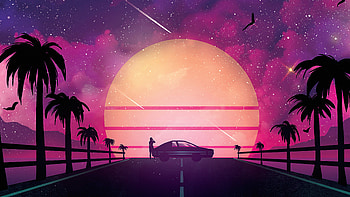 Syth Neon Sunset , synthwave, neon, sunset, artist, artwork, digital-art, deviantart HD wallpaper