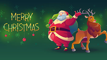 Merry Christmas Santa Claus Deer Green Background Merry Christmas HD wallpaper
