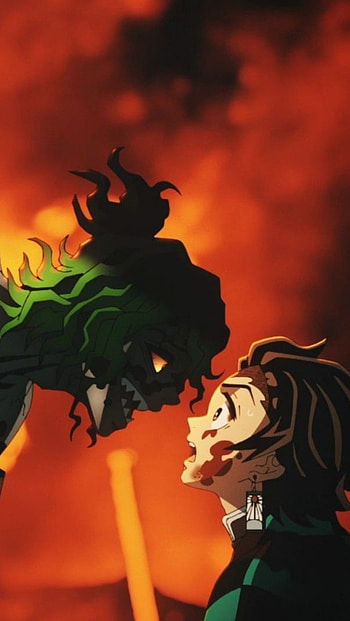 Demon slayer, orange, red, villain, tanjiro, gyutaro HD phone wallpaper