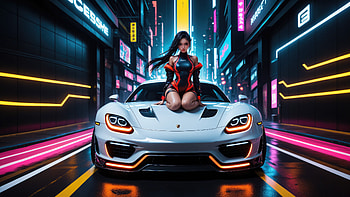 Futuristic Girl Cyberpunk Neon Lights Street Sitting On Porsche , cyberpunk, scifi, neon, ai-girls, ai, artist, artwork, digital-art, deviantart HD wallpaper
