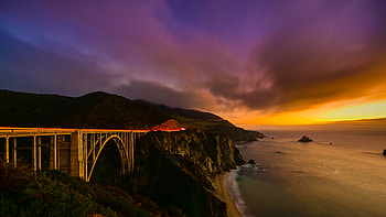 Bixby Creek Bridge, bridge, bixby creek, California, sunset HD wallpaper