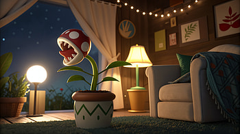 Piranha Plant: A Vibrant Ultra, piranha plant, cartoon, interior, home decor, night scene HD wallpaper