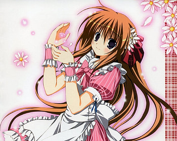 Pink Petals, sexy, hot, cute, floral, girl, long hair, dress, anime girl, pink, anime, petals, flower, brown hair, , gown, female HD wallpaper