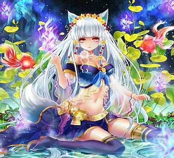 Kitsune, girl, long hair, fox, lake, orginal, neko, pretty, fire HD wallpaper