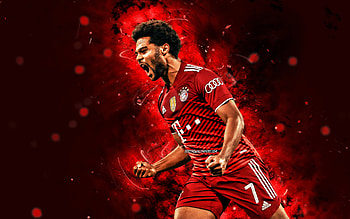 Serge Gnabry, , 2022, Bayern Munich FC, red neon lights, Bundesliga, german footballers, Serge David Gnabry, soccer, Serge Gnabry Bayern Munich, Serge Gnabry HD wallpaper