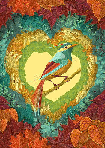 Art, Leaves, Vector, Bird, Heart HD phone wallpaper