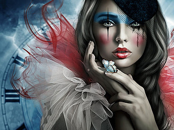 That does not appear does not mean that it does not exist..., tears, brunette, sorrow, woman, sad, background, lady, butterfly, fantasy, clock, masquerader HD wallpaper