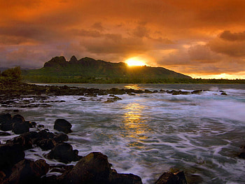 Nature, Sunset, Sea, Clouds, Waves, Land, Island HD wallpaper