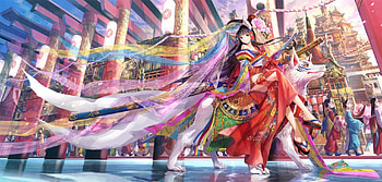 Millennium Tour, mask, yukata, festival, riding, fuji choko, cultrure, ride, female, sweet, sword, gorgeous, girl, fox, ncie, amaterasu, anime girl, anime, fantasy, pretty, katana, lovely, colorful, kimono, dress, oriental, long hair, walk, beauty, angelic, japanese, magic, walking, japan, beautiful, black hair, blade, elegant, building, colourful HD wallpaper