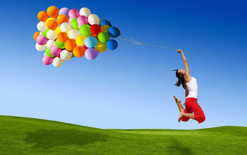 Girl with balloons, delight, Happy moments, Lively atmosphere HD wallpaper