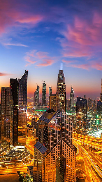 United Arab Emirates travels, Dubai urban sunset, Windows 10 spotlight HD phone wallpaper