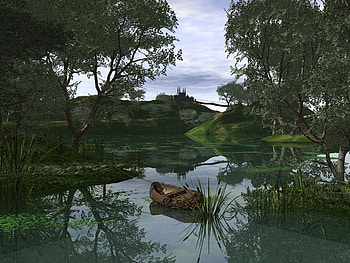 Windless, boat, river, grass, tree HD wallpaper