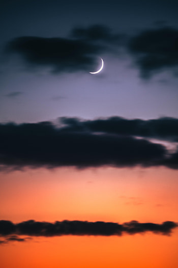 Sunset, Sky, Clouds, Moon, Dark, Gradient HD phone wallpaper
