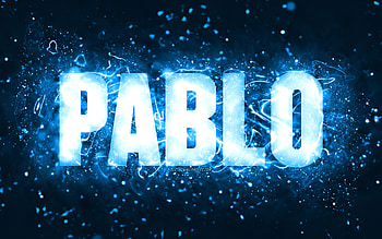 Happy Birtay Pablo, , blue neon lights, Pablo name, creative, Pablo Happy Birtay, Pablo Birtay, popular american male names, with Pablo name, Pablo HD wallpaper