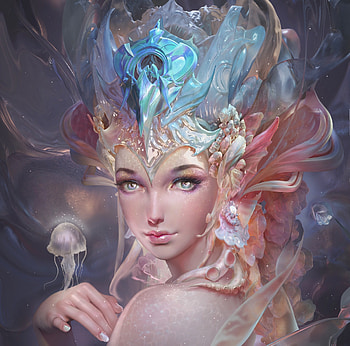 Mermaid, blue, frumusete, robin ruan, gorgeous, jellyfish, girl, superb, summer, pink, medusa, fantasy, face, luminos, siren, vara HD wallpaper