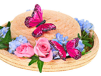 My spring hat, blue, straw, butterflies, pink, flowers, ladies, spring, hat HD wallpaper