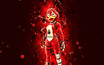 Red Quackling, , red neon lights, Fortnite Battle Royale, Fortnite characters, Red Quackling Skin, Fortnite, Red Quackling Fortnite HD wallpaper
