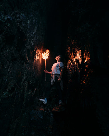 Dark, Human, Person, Cave, Torch HD phone wallpaper