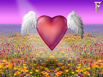 3D FLOWERS WITH HEART, fun, 3d, fantasy, flower, red, heart HD wallpaper