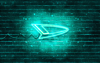 Daihatsu turquoise logo, , turquoise brickwall, Daihatsu logo, cars brands, Daihatsu neon logo, Daihatsu HD wallpaper
