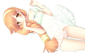 cute, underwear, girl, long hair, ginger, anime, aliceband, blush, golden eyes HD wallpaper