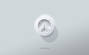 Overwatch logo, white background, Overwatch 3D logo, 3D art, Overwatch, 3D Overwatch emblem, creative art, Overwatch emblem HD wallpaper